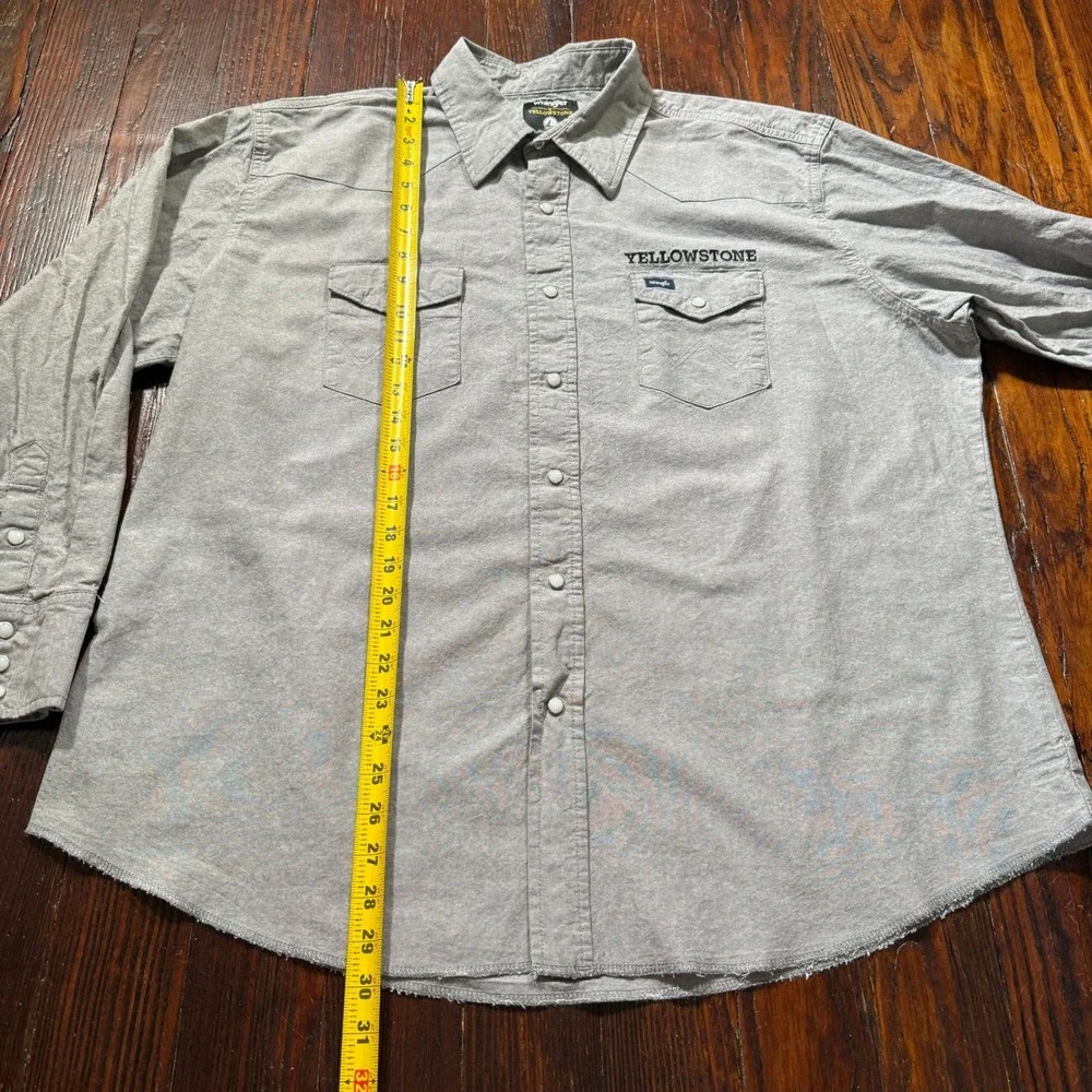 Wrangler Yellowstone Pearl Snap Shirt Mens 2XL Grey Western Embroidered Logo L/S